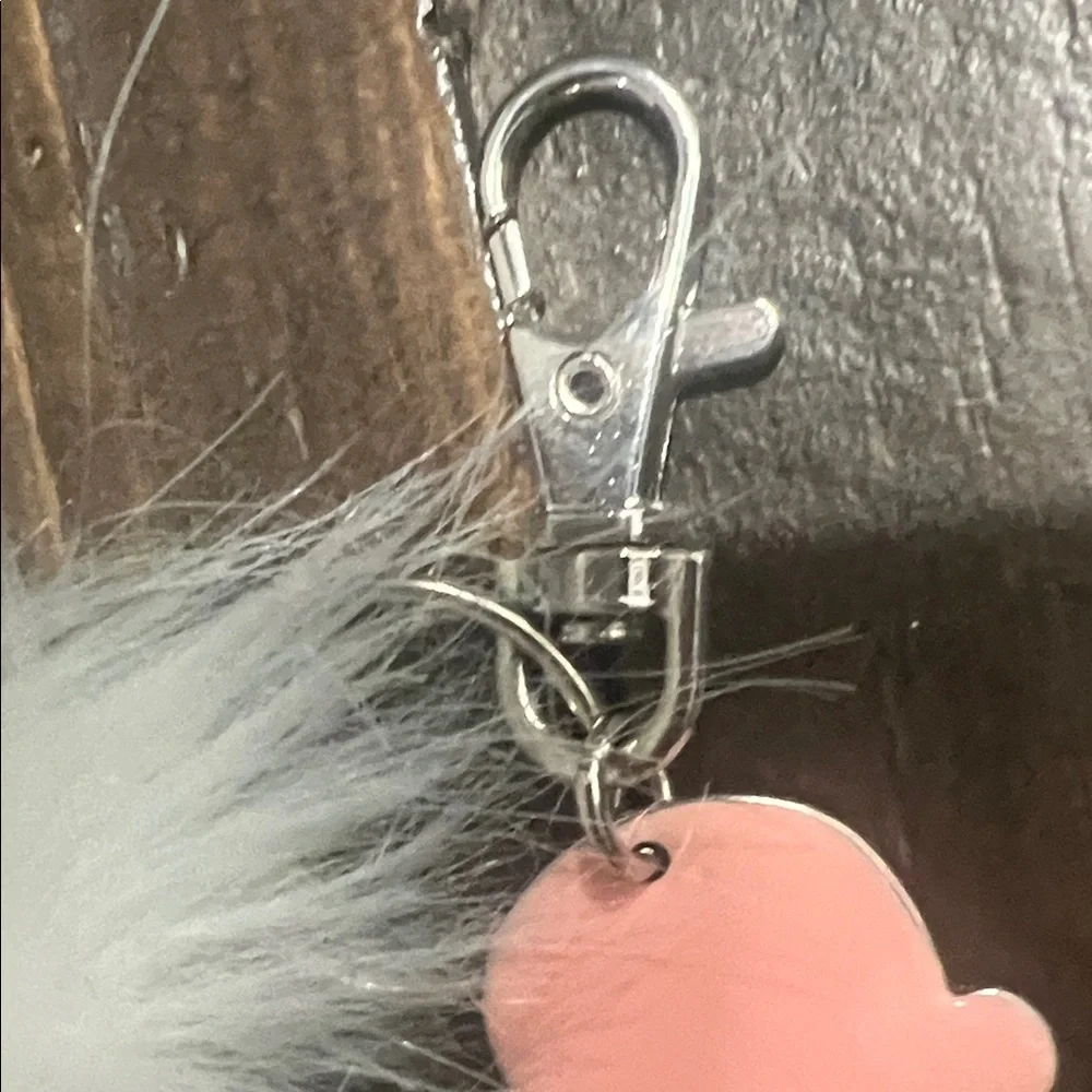 Fluffy White Pom‎ Pom Keychain with Ice Cream Charm